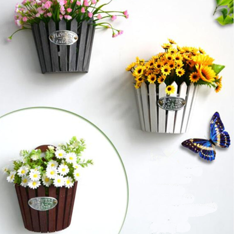 Wooden Hanging Flower Plant Pot Garden Wall Mounted Fence Basket Stand Decorations Flower Pot