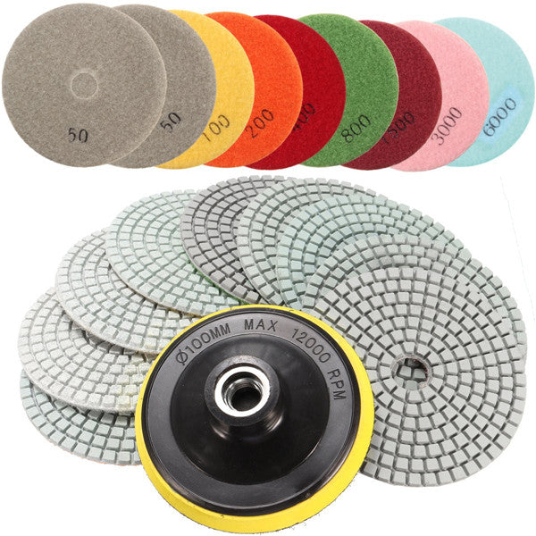 10pcs 4 Inch 50 to 6000 Grit Diamond Polishing Pads for Granite Marble Polish