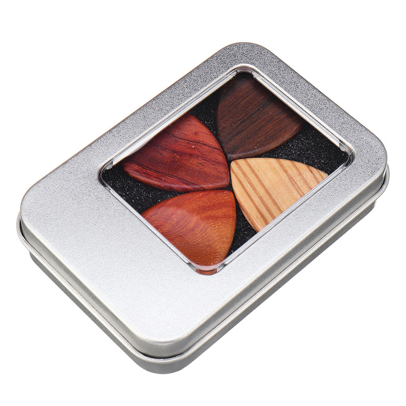 4Pcs Wooden Plectrums Guitar Picks with Box for Guitar Bass Banjo Instrument