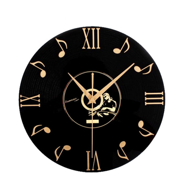 Emoyo ECY003 Musical Note Wall Clock Black CD Album 3D Wall Clock For Home Office Decorations