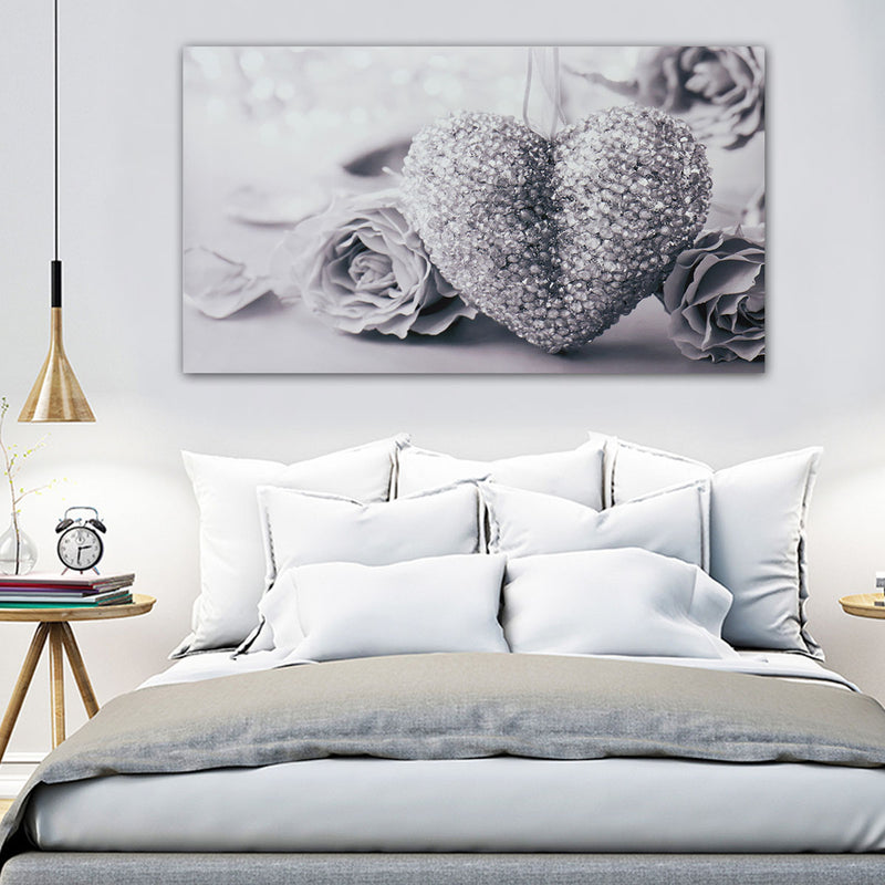 45x80cm Grey Heart Rose Canvas Wall Art Frameless Paintings Pictures Home Decor