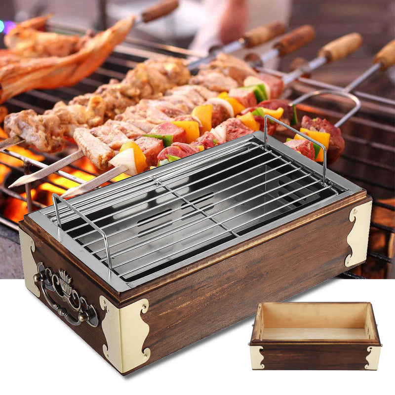 Portable Stainless Steel Wood BBQ Grill Barbecue Cooking Household BBQ Stove