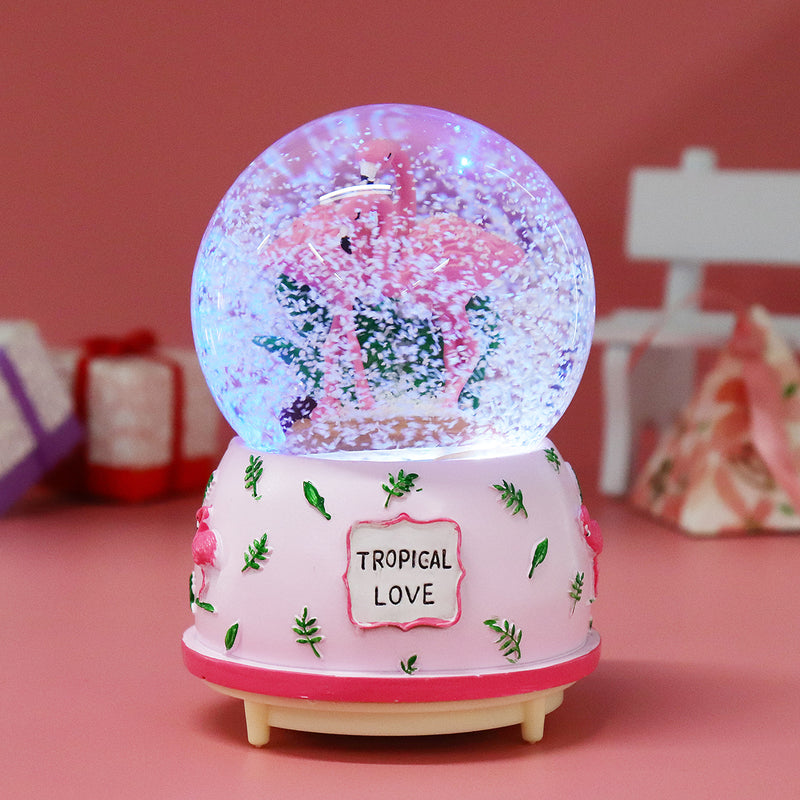 Creative Crystal Flamingo Musical Snow Globe Music Box Valentine's Birthday Gift