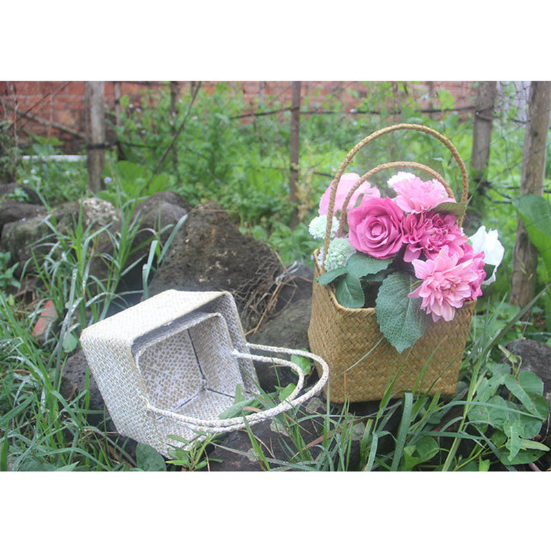 Woven Seagrass Tote Organizer Handle Bag Garden Flower Handmade Plant Pot Plant Baskets Storage Box