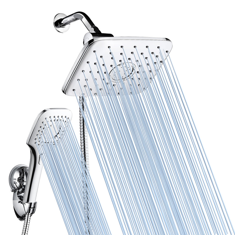 ABS and Chrome Finish Faucet Shower Head Combo w/ 60Inch Stainless Steel Hose for Bathroom