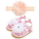 Female Baby Shoes Baby Shoes Girls Baby Shoes Soft Bottom Non-slip Toddler Shoes With Hair Band Headwear 2 Sets