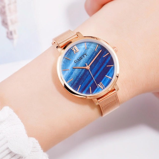 GAIETY G574 Colorful Rose Gold Steel Band Ladies Wrist Watch Ultra Thin Quartz Watch