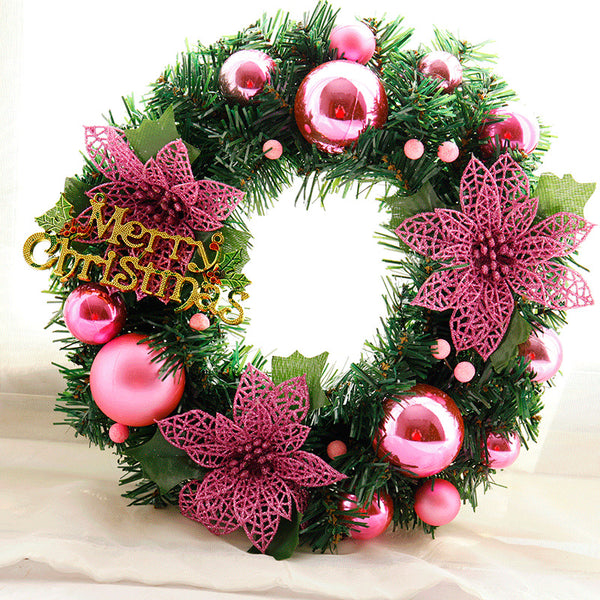 30cm Christmas Wreath Dense Pine Needles Merry Christmas Letters Rattan Door Wreath Decorations