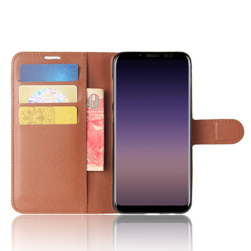 Litchi PU Leather Flip Card Slots Bracket Wallet Case for Samsung Galaxy A8 2018