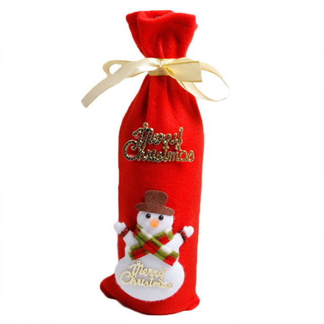 1pcs/bag Santa Claus Snowman Little Bear and Deer Red Bag Wine Bottle Gift Bag Decoration For New Ye