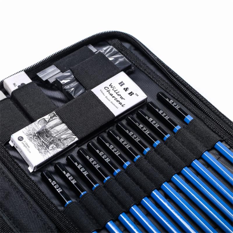 H&B HB-TZ65 48Pcs Sketching Pencils Set Art Supplies Sketch Tool Set Painting Pencil Professional Drawing Sketching Art Kit with Carrying Bag