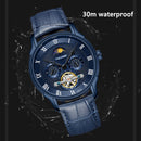 TEVISE T851A Moon Phase Automatic Mechanical Watch Roman Number Leather Band Men Watch