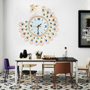 Large 3D Gold Diamond Peacock Wall Clock Metal Watch For Home Living Room Decoration DIY Clocks Crafts Ornaments Gift 53x53cm