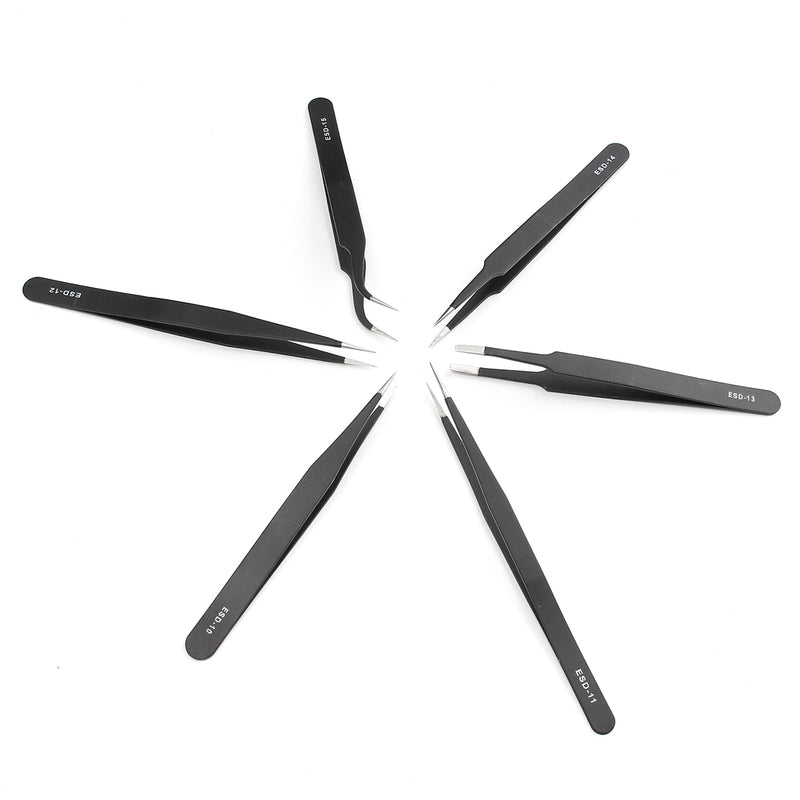 DANIU 6Pcs Safe Anti-static Tweezers Maintenance Repair Nippers Forceps Tools Kit ESD10-15