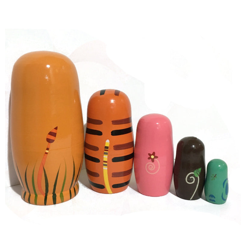 5Pcs/Set Russian Nesting Dolls Wooden Handmade Painting Animals Matryoshka Dolls Decorations