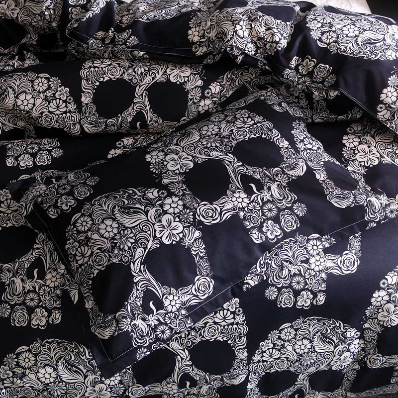 3 PCS Bedding Sets Skull Printing Quilt Cover Pillowcase For Queen Size