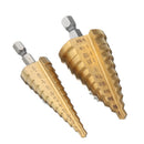 Drillpro 2pcs HSS Titanium Coated Step Cone Drill Bit 3/16-7/8 and 1/4-1-3/8 Inch Hex Shank Hole Cutter