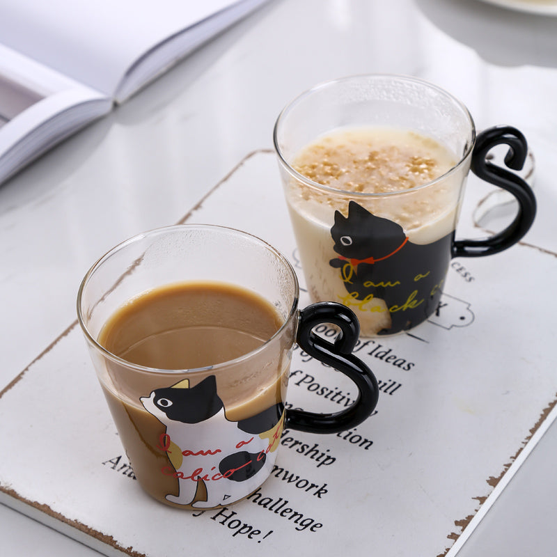 Cat Glass Cartoon Children's Cup Creative Handle Coffee Cup Single-layer Transparent Juice Drink Cup