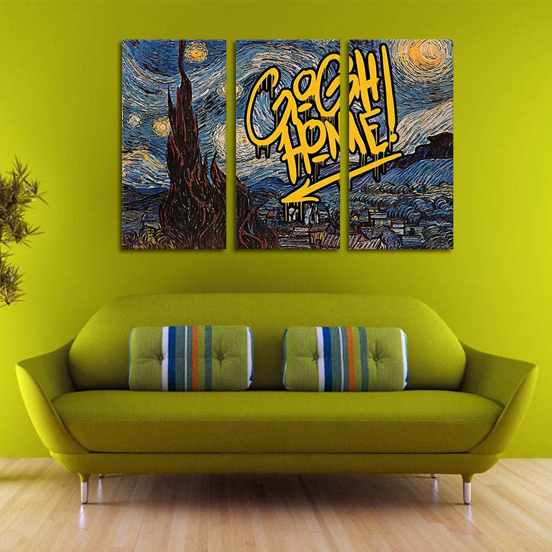 Miico Hand Painted Three Combination Decorative Paintings Starry Sky Wall Art For Home Decoration