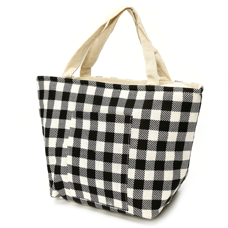 KCASA KC-BCH04 Cotton Linen Zipper Insulated Cooler Lunch Tote Bag Lady Handbag Food Organizer