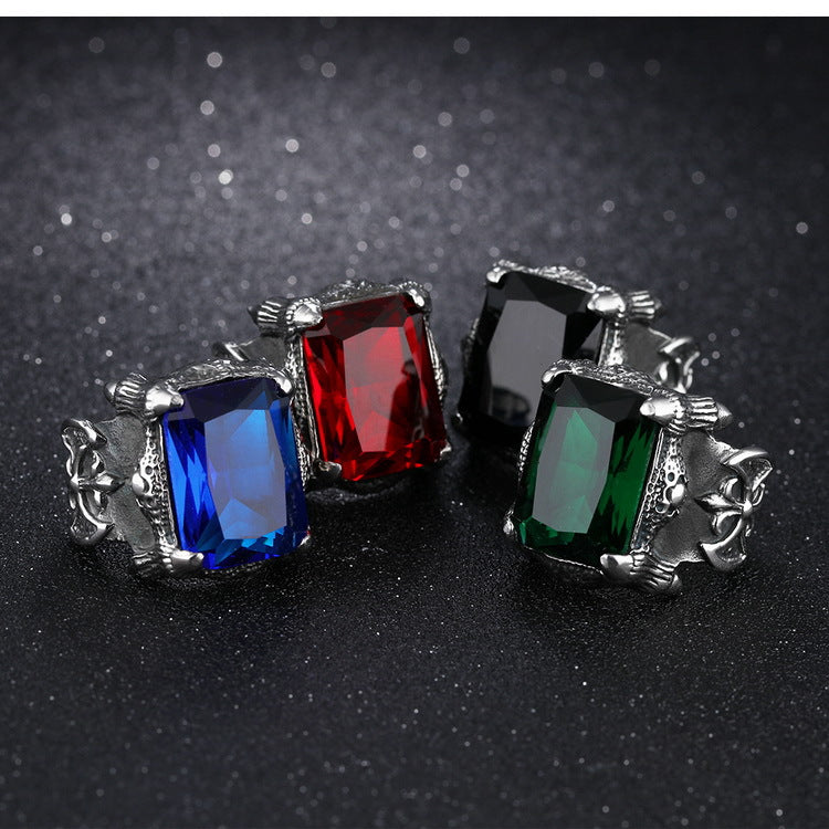 E-commerce Source Of Origin Europe And America Domineering Titanium Steel Men's Set Ruby Ring