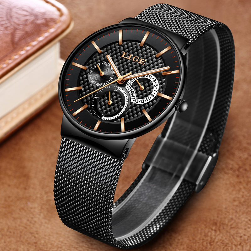 LIGE 9836 Ultra Thin Men Wrist Watch Full Steel Watch Band Business Quartz Watch