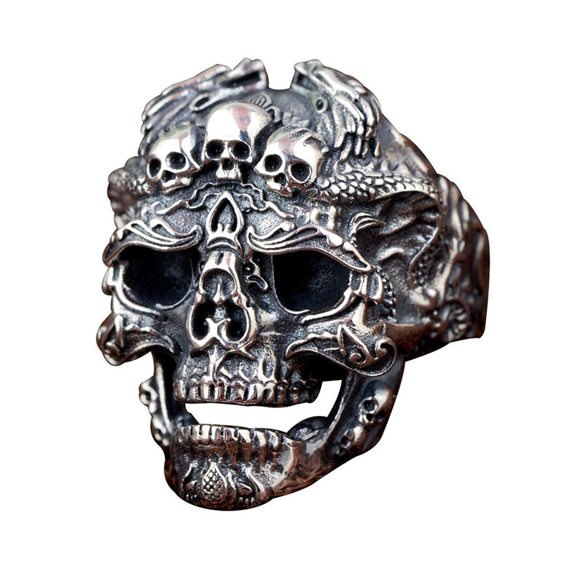Retro Domineering Finger  Faucet Hand Dragon Pattern Double Dragon Skull Ring