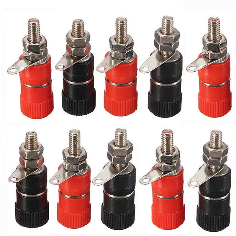Excellway 10Pcs 4mm Banana Socket Nickel-plated Link Post Nut Banana Plug Jack Connector Red Black