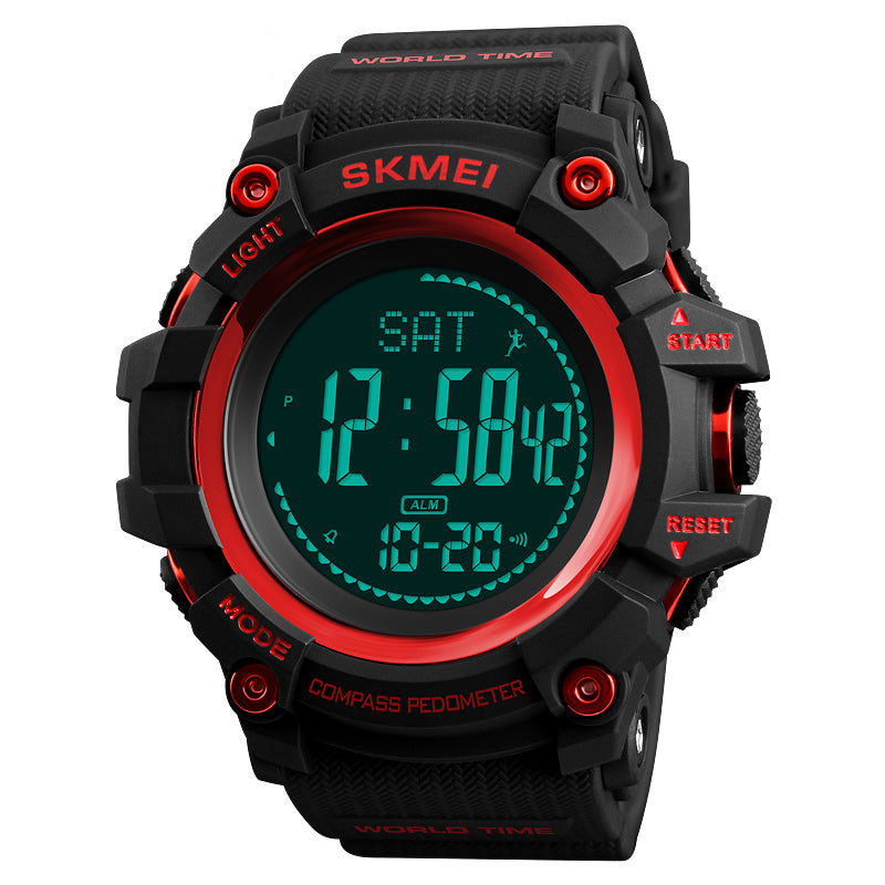 SKMEI 1356 Compass Pedometer Calorie Sport Watch Chronograph World Time Stopwatch Digital Watch