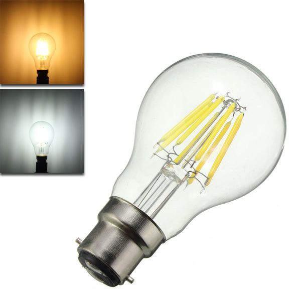 Dimmable A60 B22 8W Pure White Warm White COB Glass Material Retro Light Lamp Bulb AC220V