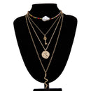 Trendy Geometric Key Snake Pendant Chain Necklace Multi-layer Color Rice Beaded Pearl Necklace
