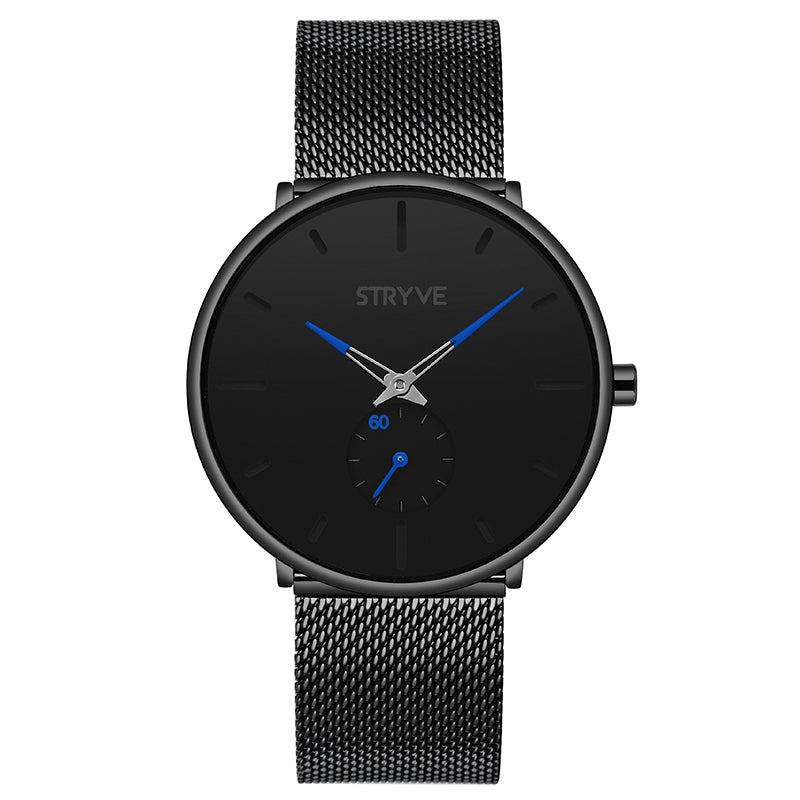 STRYVE S9501 Fshion Men Simple Dial Full Mesh Steel Strap Independent second Dial Quartz Watch