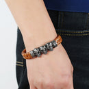 Vintage Men's Stainless Steel Taro Leather Faux Leather Bracelet