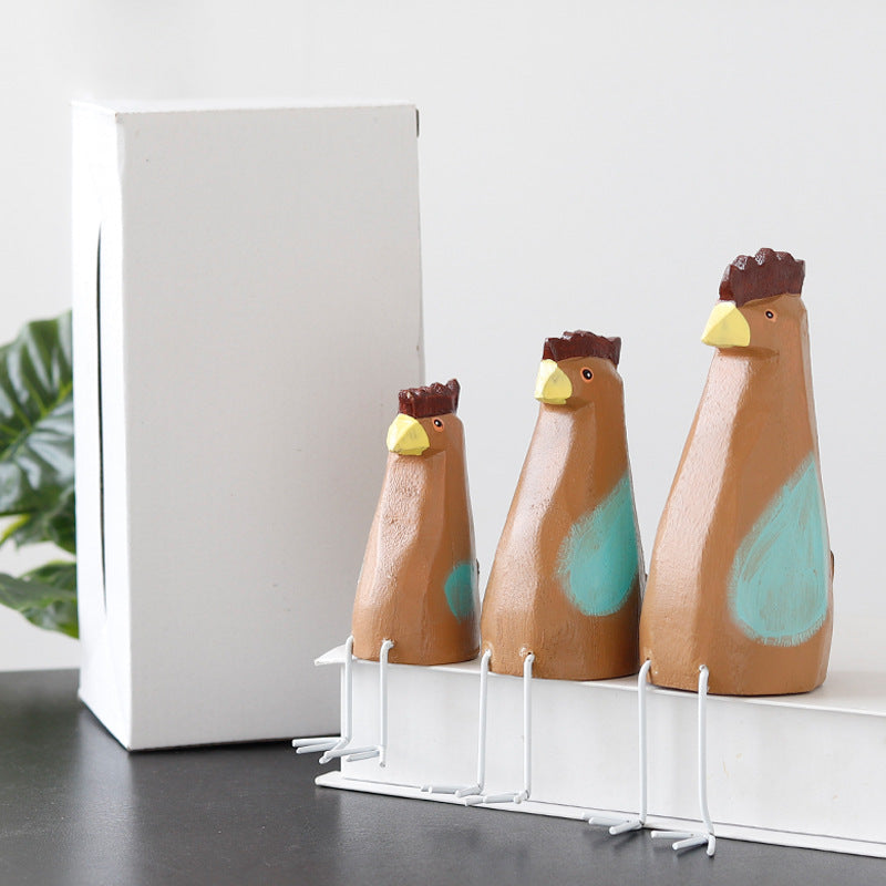 Zakka 3 Pcs Wooden Sitting Chicken Set Desktop Decoration Wood Carving Toys for Home Office