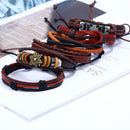 6Pcs Punk Retro Personality Cowhide Diy Woven Multi-layer Bracelet