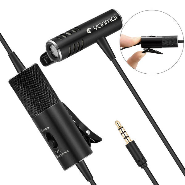 Yanmai R933S Clip-on Type Lavalier Omnidirectional Condenser Microphone 3.5mm Mini Microphone for Camera Phone