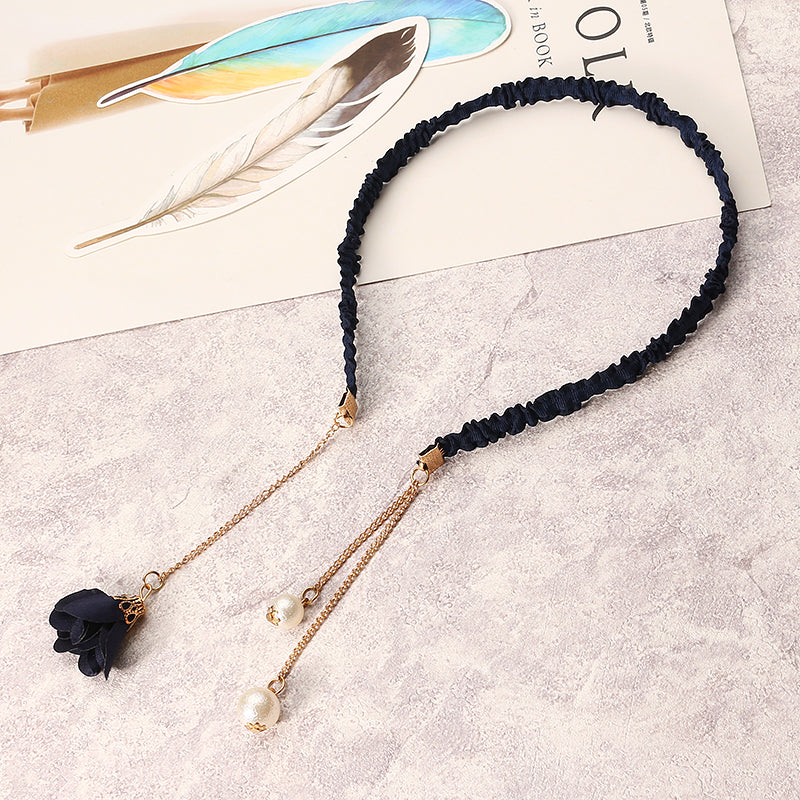 Sweet Women Hair Band Elegant Asymmetric Pearl Flower Pendant Headbrand Hair Accessories