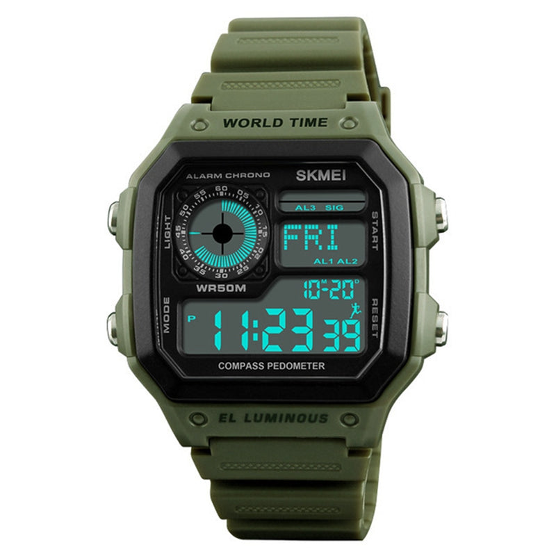 SKMEI 1373 Countdown Compass Waterproof LED Digital Watch Sports Style Men Wrist Watch