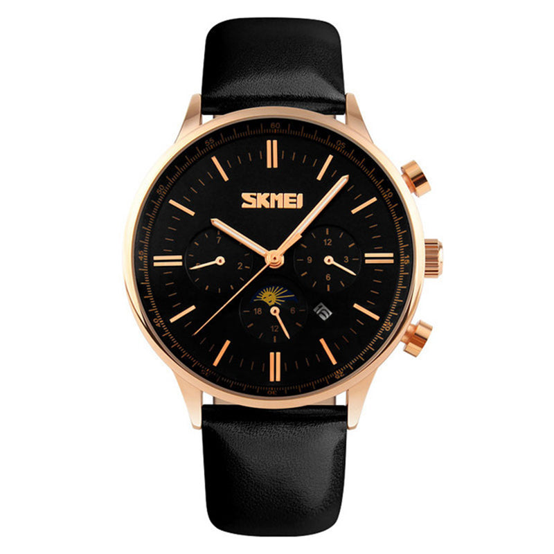SKMEI 9117 Business Style Waterproof Men Wrist Watch Leather Strap Quartz Watches