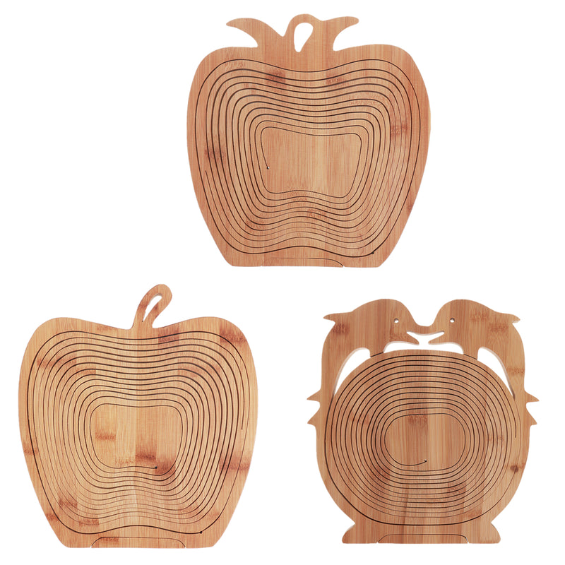 Collapsible Bamboo Fruit Basket Bowl Folding Foldable Trivet Storage Holder Rack Storage Baskets