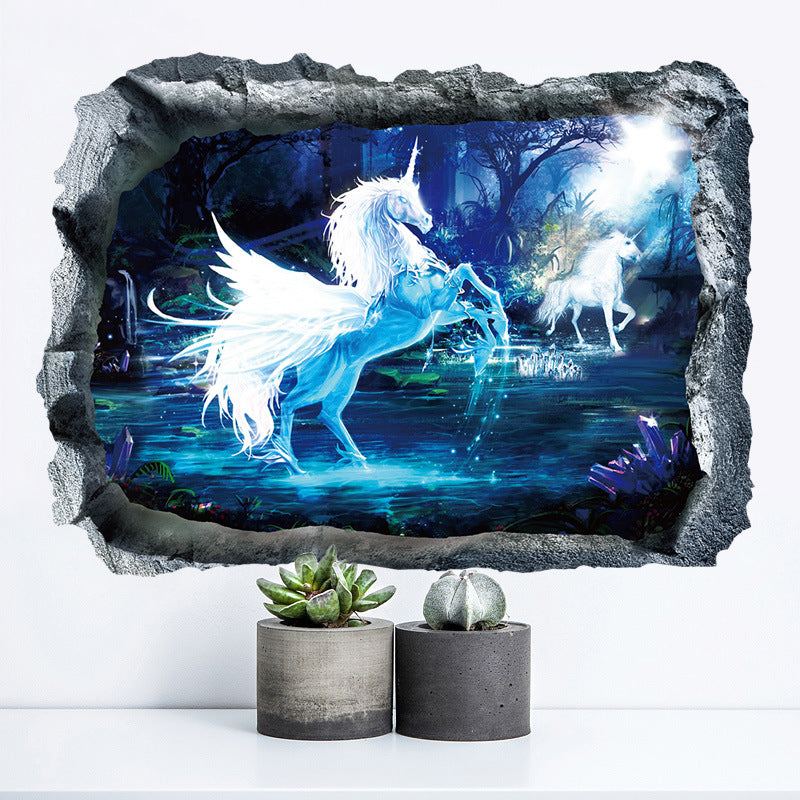 Miico Creative 3D Unicorn Broken Wall Removable Home Room Decorative Wall Decor Sticker