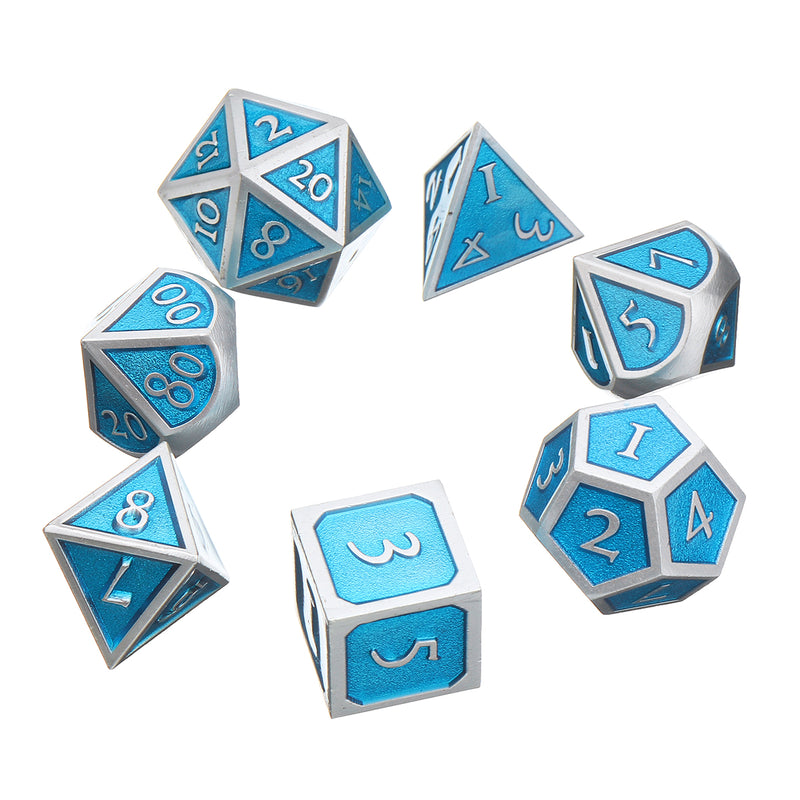 Solid Metal Polyhedral Dices Antique Color Role Playing RPG Gadget 7 Dice Set With Bag