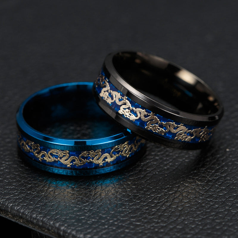 Ethnic Chinese Dragon Pattern Finger Ring Retro Titanium Steel Finger Rings Fashion Jewerly For Men