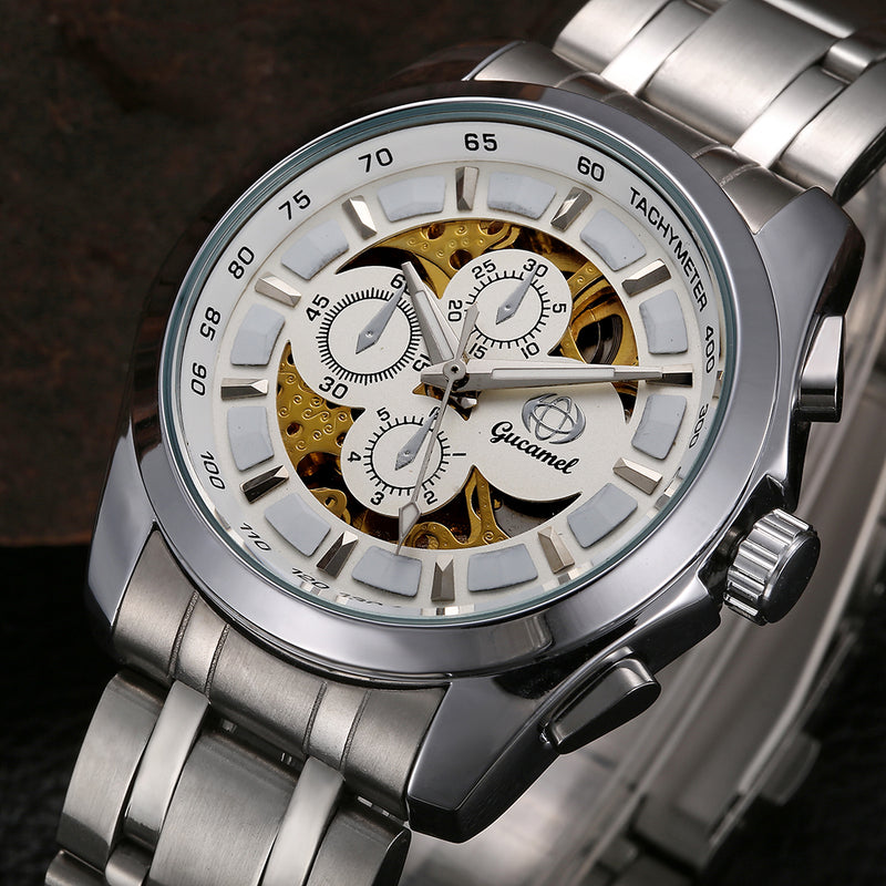 Gucamel GT07 Skeleton Stainless Steel Band Mechanical Men Watch