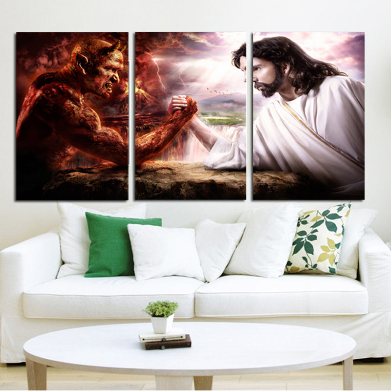 Miico Hand Painted Three Combination Decorative Paintings Satan and Jesus Wall Art For Home Decoration