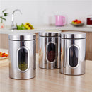 3Pcs Stainless Steel Tea Coffee Sugar Canisters Kitchen Storage Container