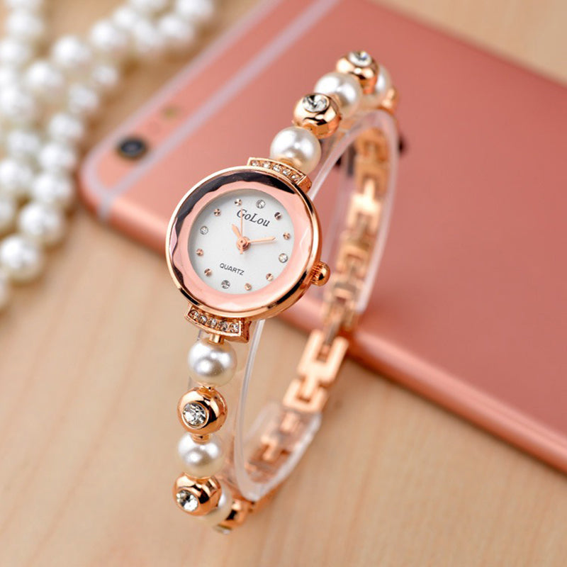 Fashion Diamond Elegant Pearl Lady Bracelet Watch Women Quartz Watch