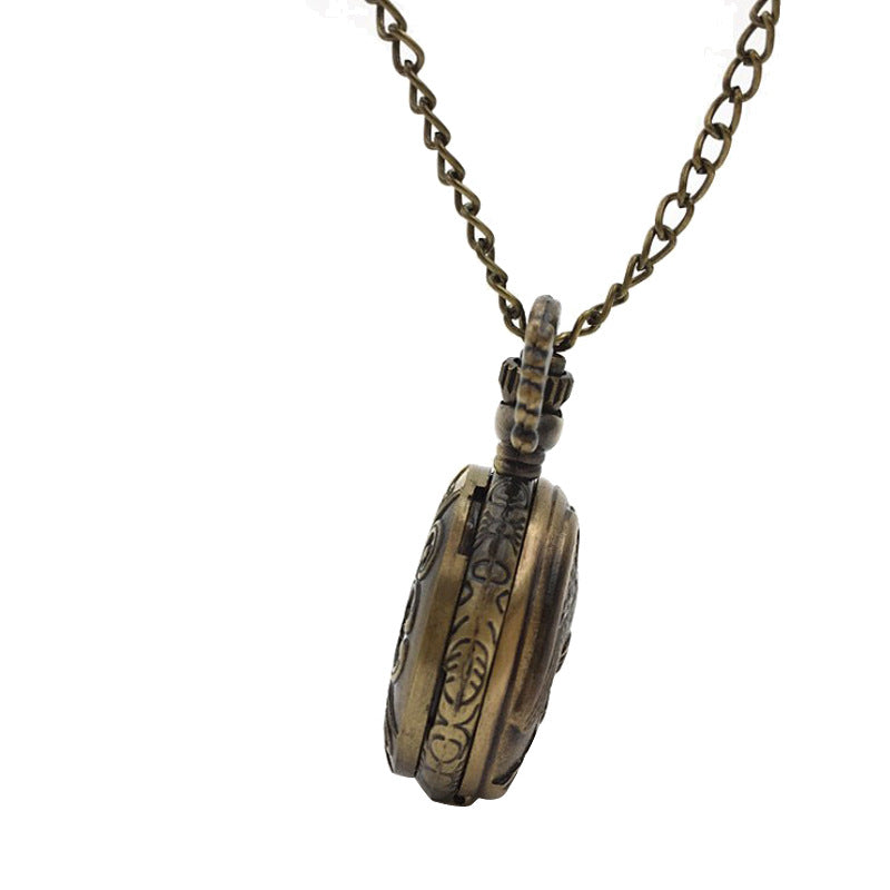 DEFFRUN Hollow Butterfly Flower Pattern Round Brown Quartz Pocket Watch