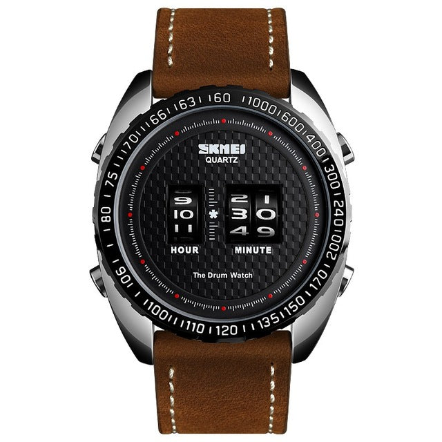SKMEI 1516 Business Style Creative Dial Minute Hour Adjust Leather Strap Waterproof Quartz Watch Men Watch