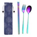 3Pcs/5Pcs Stainless Steel Tableware Set Titanium Colorful Fork Spoon Chopsticks Cutlery Flatware Camping Picnic